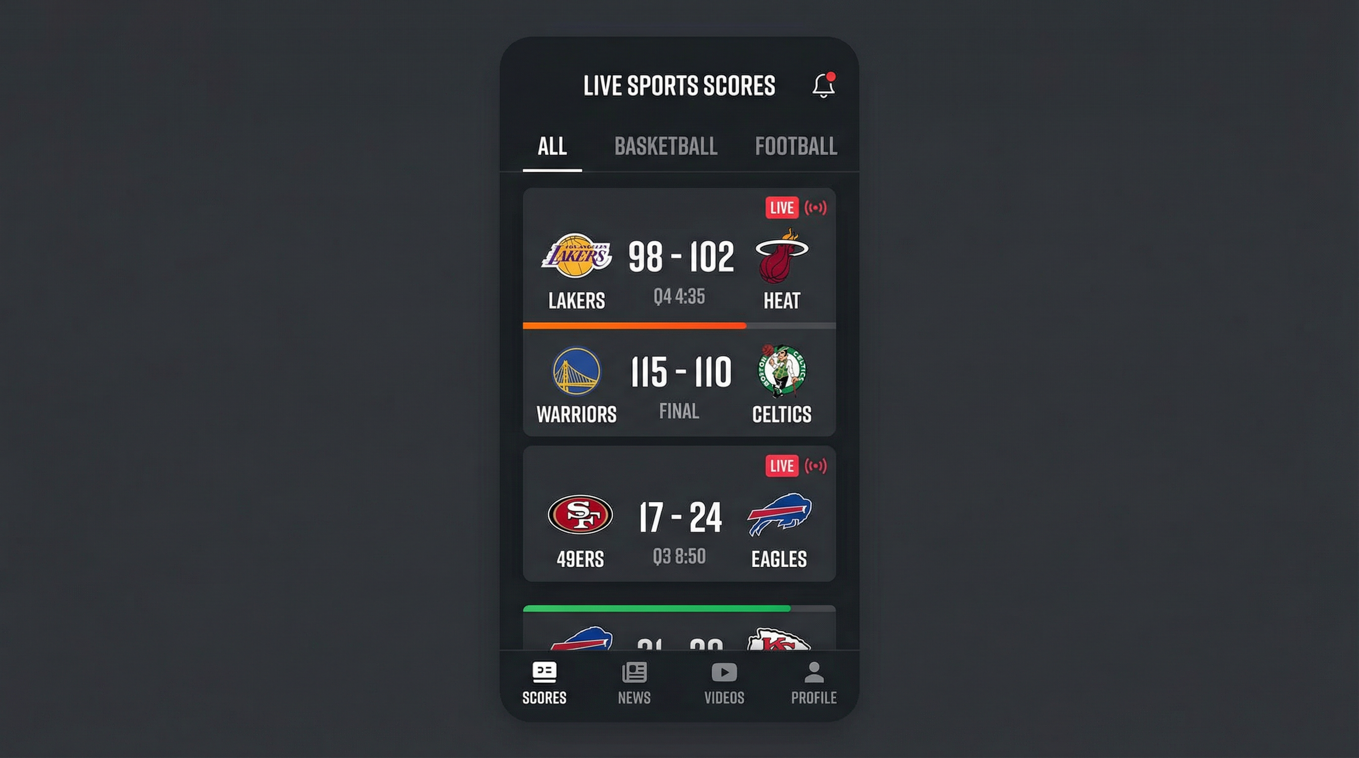 比分直播界面展示